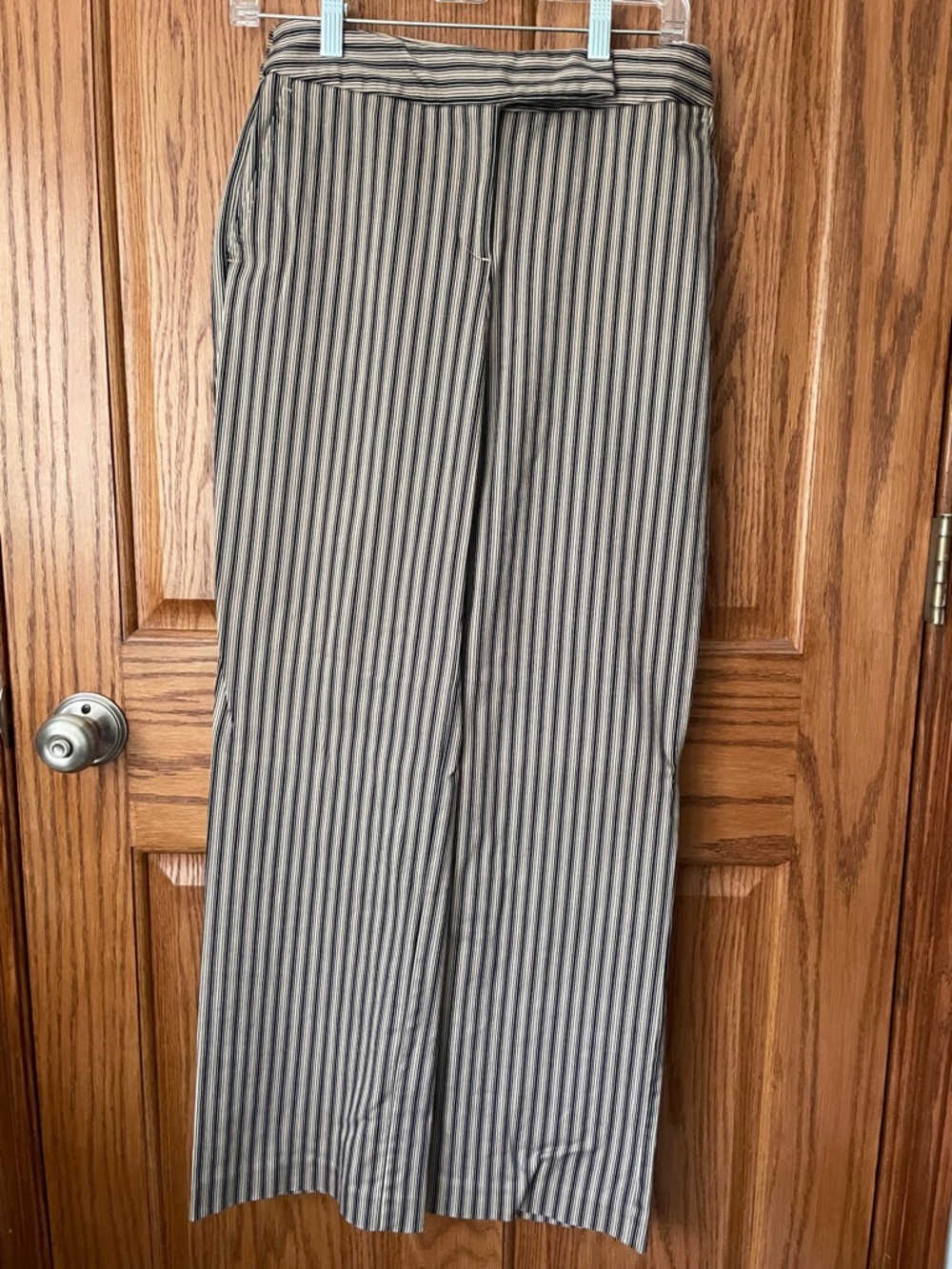 Ann Taylor Women's Vertical Stripe Straight-Leg Pants in Beige and Navy/black